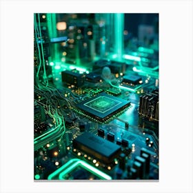 Abstract Concept Of A Cyberspace Landscape Motherboard Serving As Glowing Landscape Chips Function (1) Canvas Print