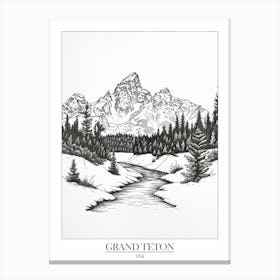 Grand Teton Usa Line Drawing 4 Poster Canvas Print