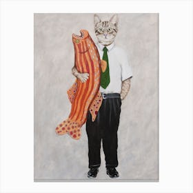Cat With Big Fish Canvas Print