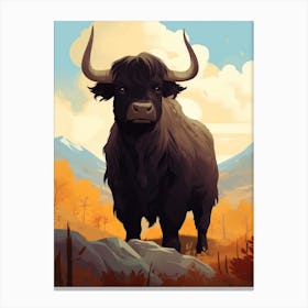 Highland Bull In Rocky Autumnal Landscape Canvas Print