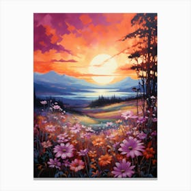 Sunset With Flowers Canvas Print