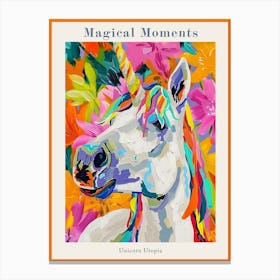 Unicorn Colourful Tropical Brushstroke Portrait Poster Canvas Print