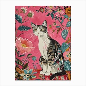 Floral Animal Painting Cat 3 Canvas Print