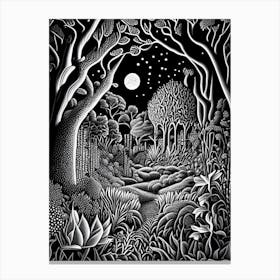 Garden Of Cosmic Speculation, United Kingdom Linocut Black And White Vintage Canvas Print