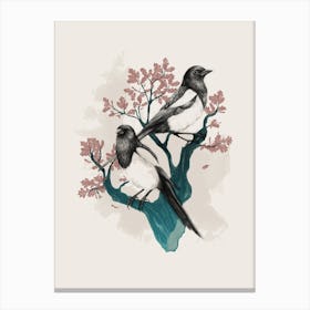 Magpies On Oak Canvas Print