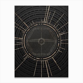 Geometric Glyph Symbol in Gold with Radial Array Lines on Dark Gray n.0036 Canvas Print