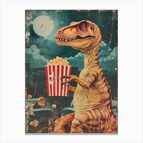Dinosaur Eating Popcorn Retro Collage 1 Canvas Print