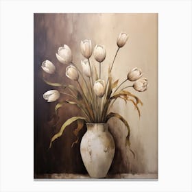 Tulip, Autumn Fall Flowers Sitting In A White Vase, Farmhouse Style 3 Canvas Print
