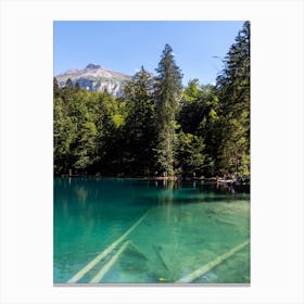 Bluest lake of Switzerland with mountains in the background Canvas Print