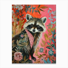 Floral Animal Painting Raccoon 4 Canvas Print