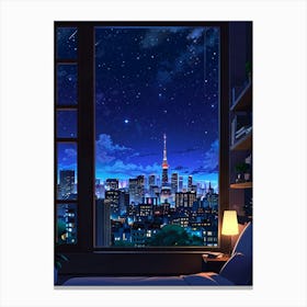 Eiffel Tower Night Sky Anime aesthetic 3 Canvas Print