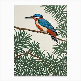 Kingfisher 2 Linocut Bird Canvas Print