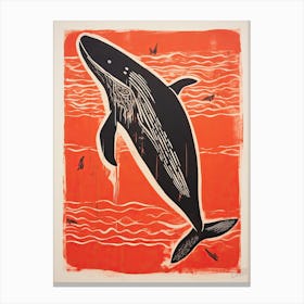 Whale, Woodblock Animal Drawing 4 Canvas Print