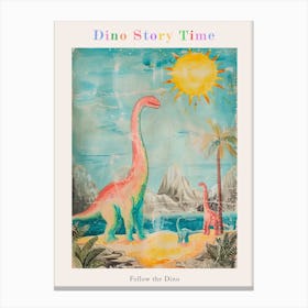 Brachiosaurus In The Sun Vintage Illustration Poster Canvas Print