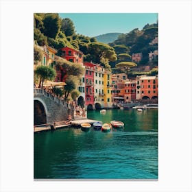Portofino With Water And Flowers, Summer Vintage Photography Canvas Print