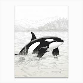 Minimalist Black Line Drawing Of Orca Whale Canvas Print