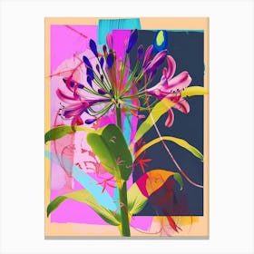 Agapanthus 3 Neon Flower Collage Canvas Print