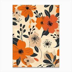 Orange Floral Pattern Canvas Print