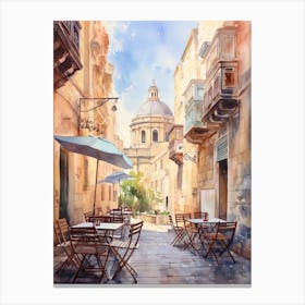 Valletta Malta In Autumn Fall, Watercolour 4 Canvas Print