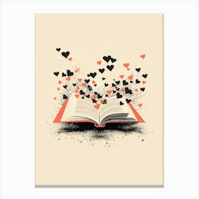 Black & Coral Open Book Heart 1 Canvas Print