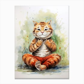 Tiger Illustration Practicing Yoga Watercolour 1 Canvas Print