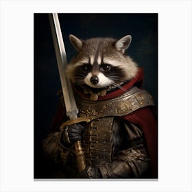 Vintage Portrait Of A Bahamian Raccoon Dressed As A Knight 4 Canvas Print