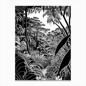 Singapore Botanic Gardens, Singapore Linocut Black And White Vintage Canvas Print