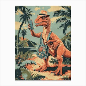 Dinosaur & A Smart Phone Retro Collage 3 Canvas Print