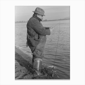 Fisherman On Banks Of Columbia River, Cowlitz County, Washington By Russell Lee Canvas Print