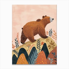 Brown Bear Walking On A Mountrain Storybook Illustration 2 Canvas Print