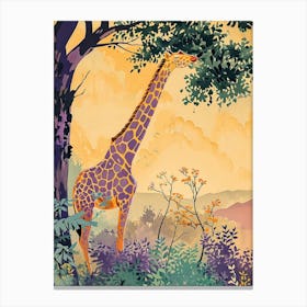 Giraffe Under The Tree Watercolour Inspired 5 Canvas Print
