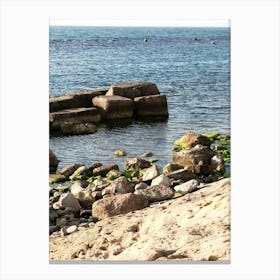 Rocky Shore, landscapes, natural beauty view of the sea and blue sky Canvas Print