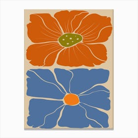 Flowers In Blue And Orange Canvas Print