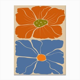 Flowers In Blue And Orange Stampe su tela