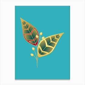 Two Leaves On A Blue Background Canvas Print