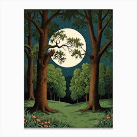 William Morris Style Full Moon In The Forest Canvas Print