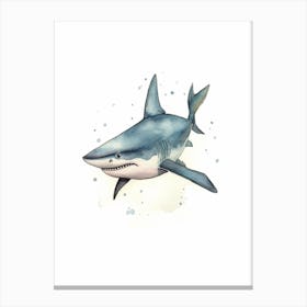 Cartoon Watercolour Whitetip Reef Shark 4 Canvas Print