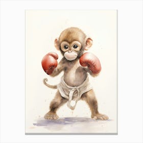 Monkey Painting Boxing Watercolour 4 Canvas Print