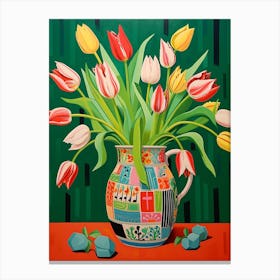 Flowers In A Vase Still Life Painting Tulips 5 Canvas Print