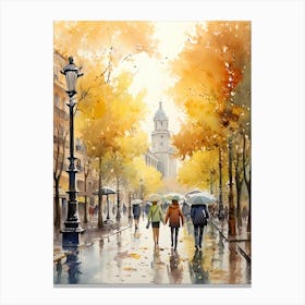 Madrid Spain In Autumn Fall, Watercolour 2 Canvas Print
