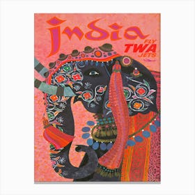 IndiaIndia Vintage Travel Poster, Elephant Art Canvas Print