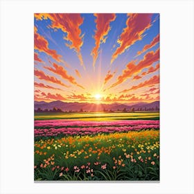 Sunset Over Flowers Canvas Print