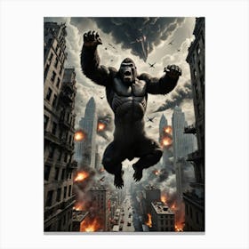 Gorilla's Wrath: Vintage Planes vs. Towering Beast Canvas Print