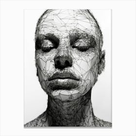 Wireframe Woman Portrait. Black and White Abstract Canvas Print