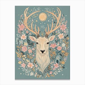 Floral Deer Head Canvas Print