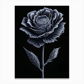 A Carnation In Black White Line Art Vertical Composition 9 Canvas Print