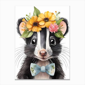 Baby Skunk Flower Crown Bowties Woodland Animal Nursery Decor (31) Canvas Print