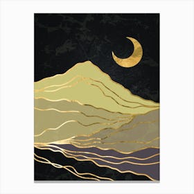 Gold Mountains And Moon - Golden landscape with moon #6, Japanese gold poster Canvas Print