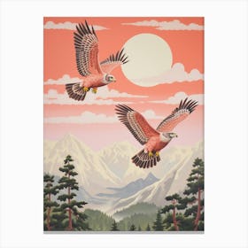 Vintage Japanese Inspired Bird Print Red Tailed Hawk 3 Canvas Print