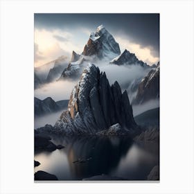Enveloped In Mist And Solitary Rocky Mountains Canvas Print